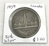 1939 Canadian 80% Silver $1 coin.