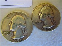 1952 and 1958 D Silver Quarters