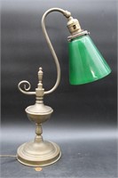 Vintage Brass & Green Shade Desk Lamp
