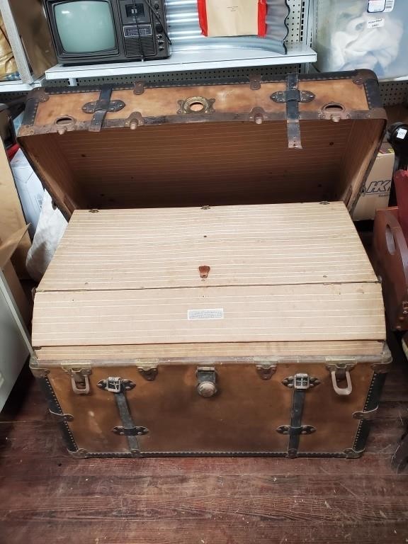 Antique 1892 Roundtree Steamer Trunk w/Drawers