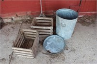 Pile Trash Can & Wooden Crates