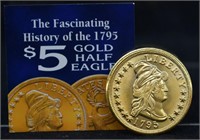 24 K Gold Clad 1795 $5 Gold Half Eagle
