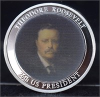.999 Silver Plate Theodore Roosevelt Proof Coin