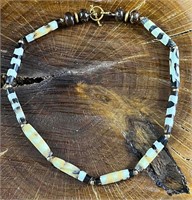 Bronzite Batik Bone Bead and Gold Necklace