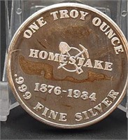 Homestake Gold Mine 1 Troy Oz. .999 Silver Round