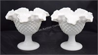 (S2) Pair of Hobnail Milk Glass Candle Holders