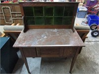 ANTIQUE ENGLISH OAK  MARBLE TOP SIDEBOARD