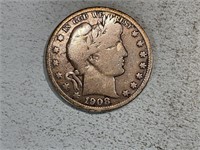 1908D Barber half dollar