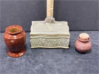 Vintage Trinket Box,Wooden Jar,Red Wood Jar
