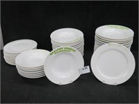 39 WHITE ROUND RIMMED SOUP BOWLS & 10 PLATES