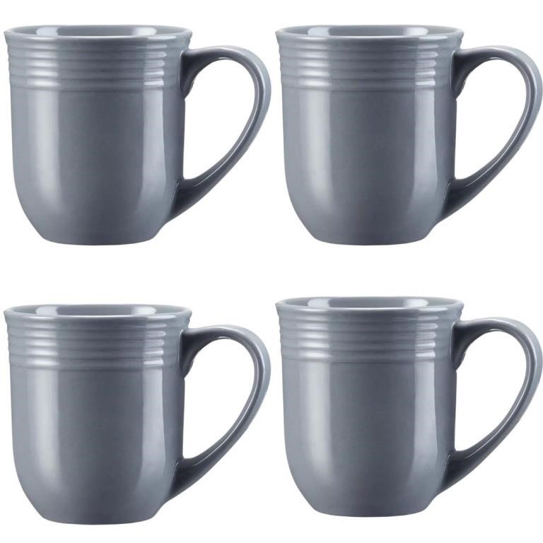 New Set of 4 Stoneware 16.5-oz Gray Mugs