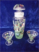 Amazing Mouth Blown Hand Painted Martini Shaker