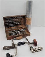 Antique Hand Brace Drill w/Antique Wood Bits
