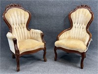 Pair Victorian Style Tufted Back Chairs