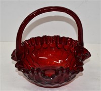 Fenton Red Ruby Glass Thumbprint Ruffle Basket