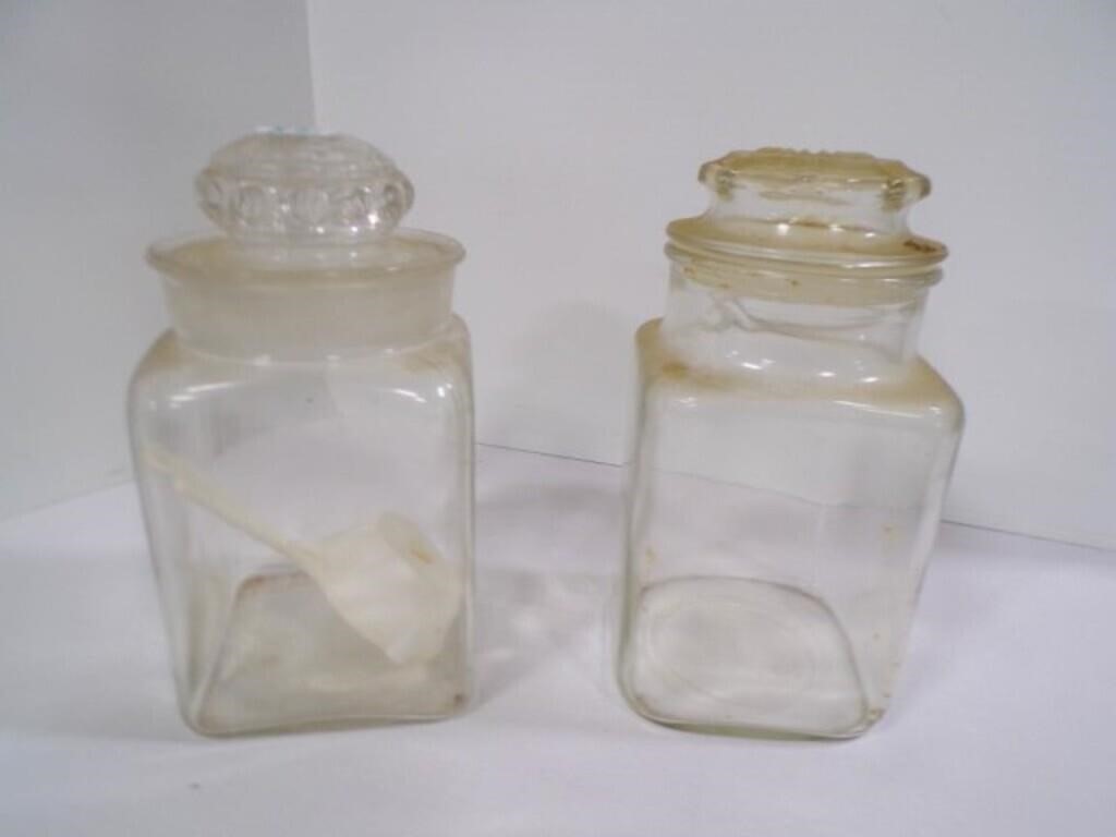 (2) Vintage Square Clear Glass Storage Jar
