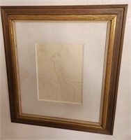 K - JEAN COCTEAU INK DRAWING FRAMED 19X21" (L8)