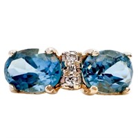 1 Carat Blue Topaz & Diamond Ring 14k Gold