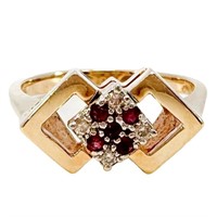 Ruby & Diamond Geometric Ring 14k Gold