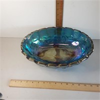Large carnival glass blue bowl