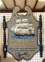 Wooden sailors rest sign measures 24 x 17.   636.