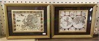 Vintage map reproductions matted and framed.