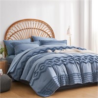 KAKIJUMN Blue Tufted 7-Piece Queen Comforter