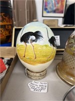 african ostrich egg on bone scrimshaw base