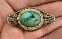 Antique 14k Gold Persian Turquoise Brooch