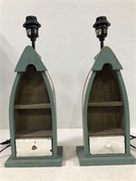 2 WOOD BOAT TABLE LAMPS