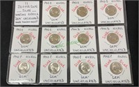 Coins - 11 Jefferson silver wartime nickels, GEM,
