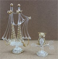 2 Vintage Clear/ Gold Spun Glass Figurines