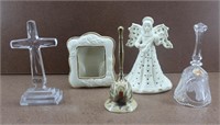 Crystal & Porcelain Figurines w/ Brass Bell