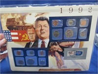 1992 uncirculated mint coins & stamp sets