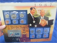 1987 uncirculated mint coins & stamp sets