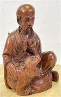 Early 20th C. Chinese Man Reading w/ Tiger Carving