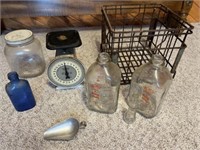 Old metal, milk, crate, old, grocery scales,