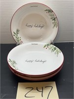 (4) Handpainted farmhouse bowls christmas