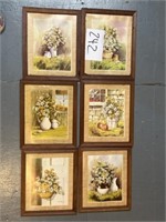 (6) vintage floral wall art