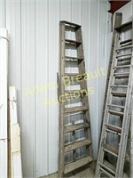 Vintage 9 foot wooden step ladder