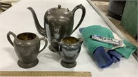 3pc Quadruple NSCc 400 tea set w/ silver polish,