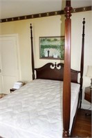 FULL SIZE MAHOGANY RICE CARVED BED 4 POSTER