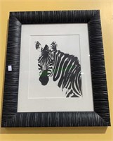 Framed original pen and ink of a zebra - by Beth