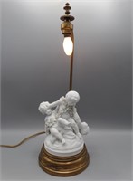 Antique Sevres French Bisque Fighting Cherubs Lamp