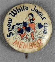 Snow White Jingle Club Member Button  (c. 1938)