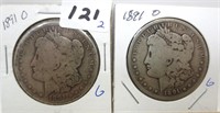 2 - 1891-O Morgan silver dollars