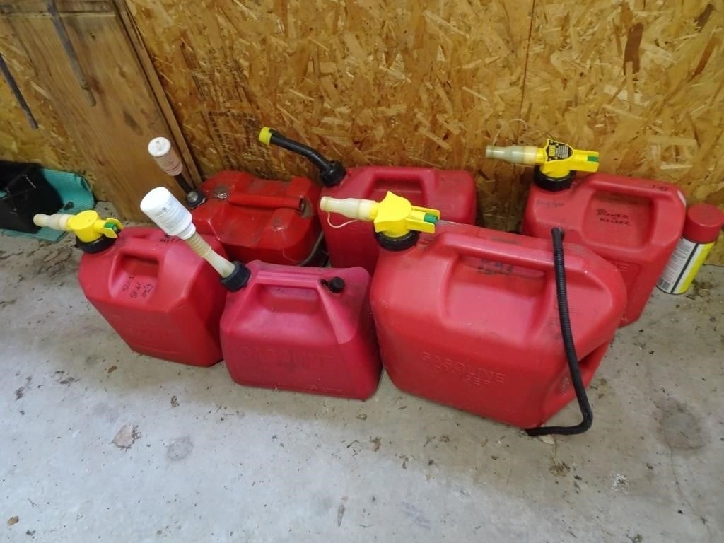 Six Gas Cans - Most have gas in them