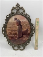 Peasant Woman Praying In Field Brass Frame Convex