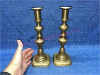 Pair of brass candlesticks - 10in tall