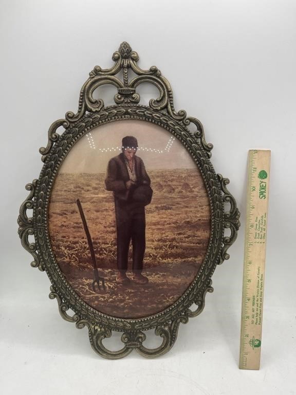 Peasant Man Praying In Field Brass Frame Convex